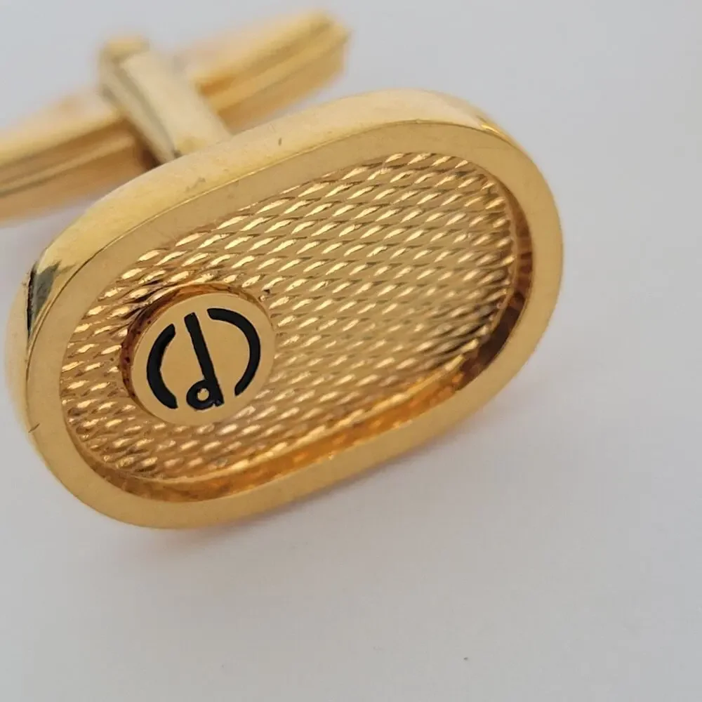 Dunhill D Cufflinks Gold Tone Logo Oval‎ Designer Logo Vintage Retro